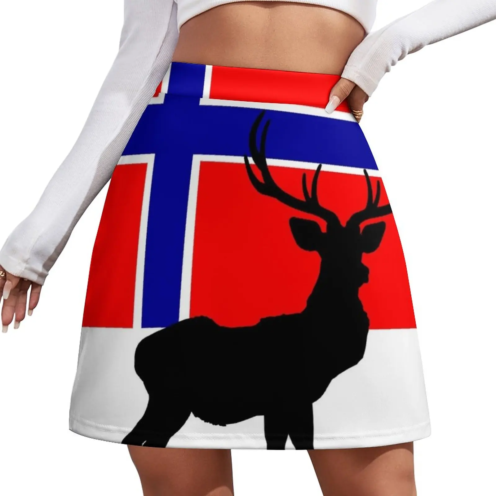 Norwegian Flag with Caribou / Reindeer Silhouette by Orikall Mini Skirt skirts women summer 2024 Woman short skirt lcfa green chechnya independent republic national flag 2 piece summer casual men t shirt and shorts suit custom short sleeved