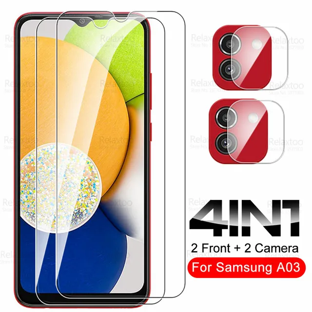 4in1 Tempered Glass For Samsung Galaxy A03 Protective Sumsung A 03 03A 6.5