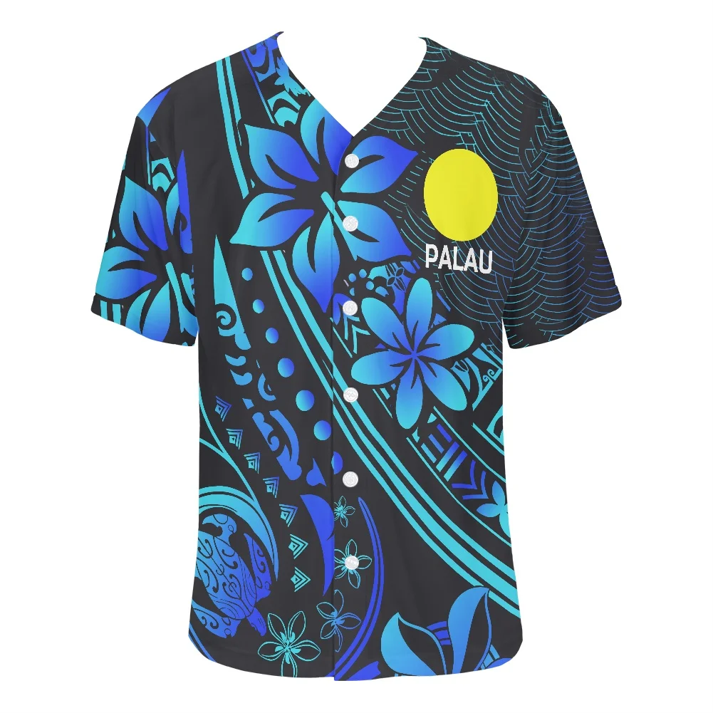 

New Arrivals V Neck Short Sleeve Baseball uniform Polynesian Tribal Hawaiian Plumeria Print Summer Breathable Baseball Uniform