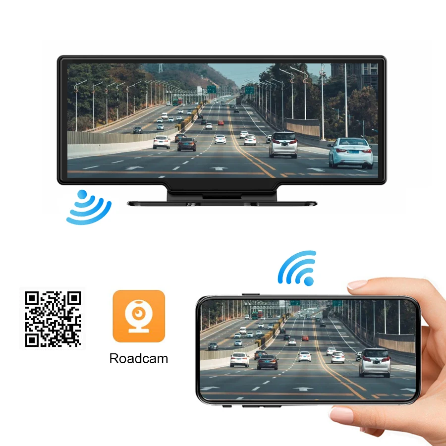 2K Dual Lens Dash Camera 10.26 inch Wireless CarPlay Bluetooth Android Auto Car DVR Navigation Driving Recorder WiFi APP Control rear mirror camera