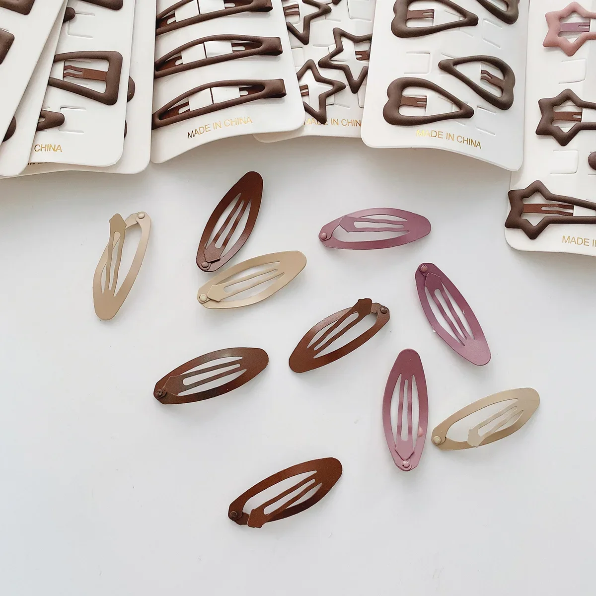 Hair Accessories 10pcs Coffee Color Girls Hairpins Kids Mini Snap Star Drop Click Clack Baby Toddler Hair Clips