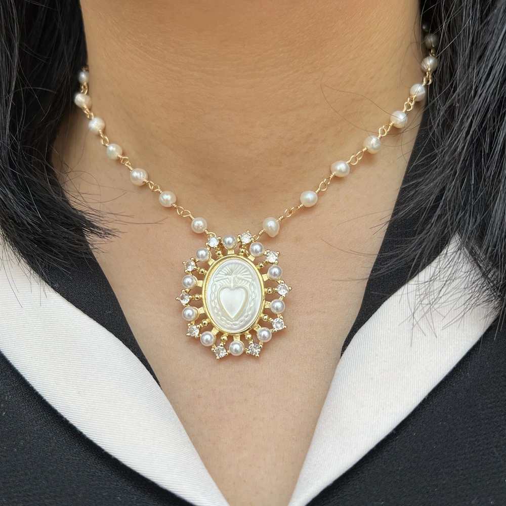 Pearl Our Lady of Guadalupe Cross Necklace 6