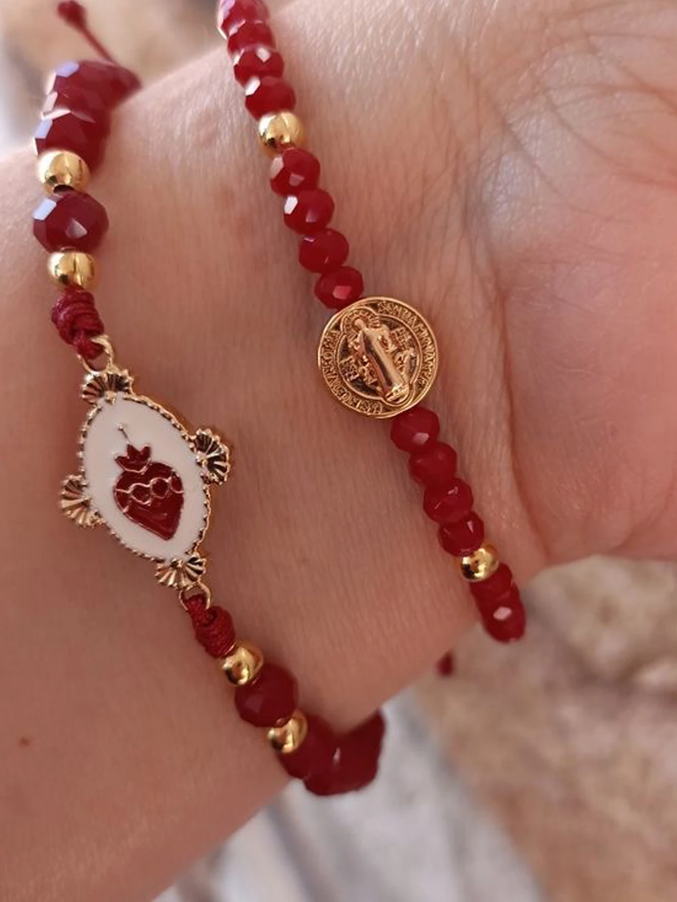 Red Crystal Beads Womens Bracelet