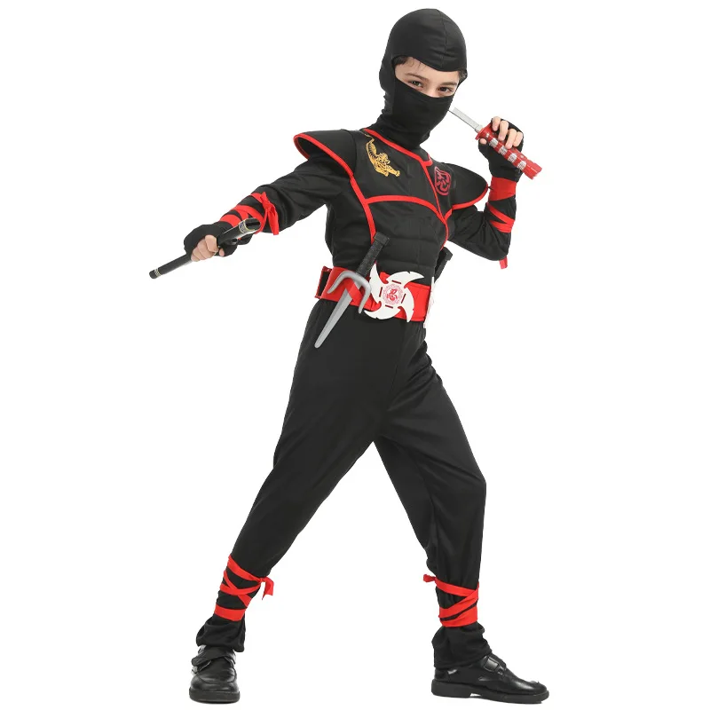 Halloween Kids Costume Ninja Cosplay Boys Girls Purim Birthday Fancy Dress Dagger Darts Carnival Japanese Swordsman Warr Suit