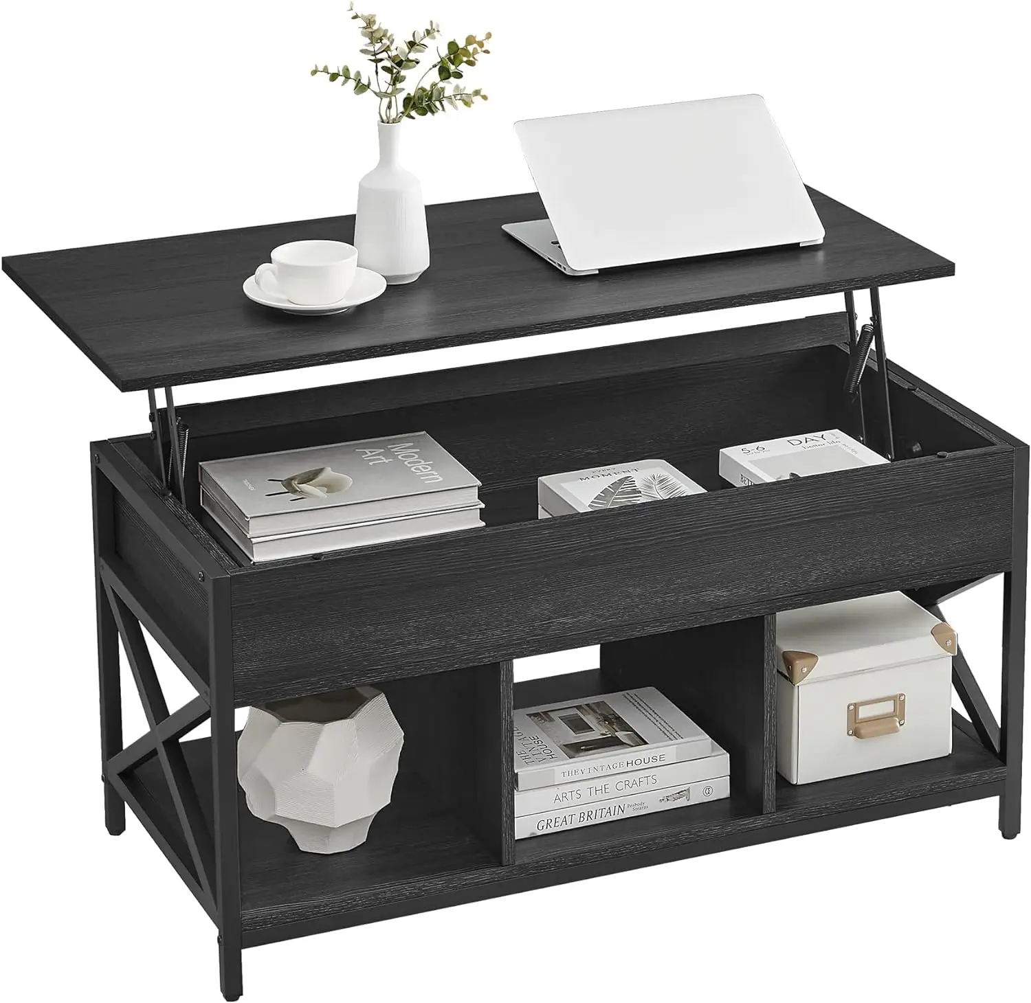 

VASAGLE Lift Top Coffee Table, Lift Coffee Table with Storage Shelf, Hidden Compartments and Lifting Top, for Living Room
