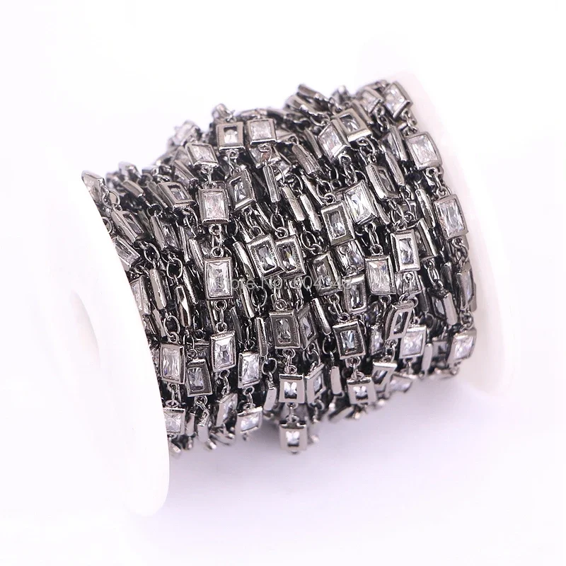 3 Meters, ZYZ177-8905 Metal Wire Wrapped Links CZ Chains