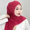 Simple Beaded Muslim Hijab Full Cover Solid Color Arabic Hijab Hats Veil Soft Turban Cap Woman