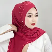 Simple Beaded Muslim Hijab Full Cover Solid Color Arabic Hijab Hats Veil Soft Turban Cap Woman