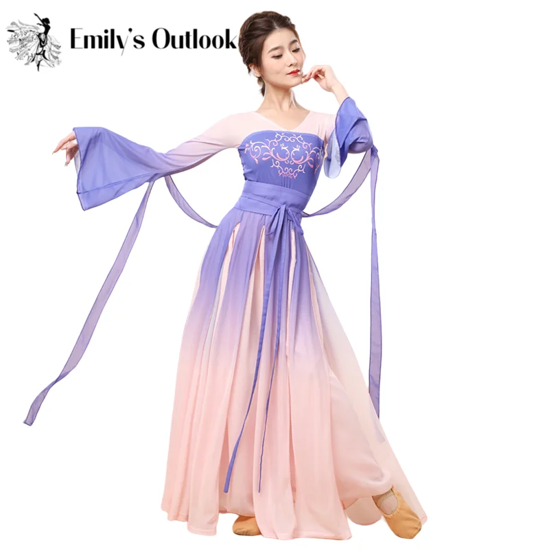 

Classical Dance Body Rhyme Clothing Traditional Chinese Cloth for Women Flowy Long Cheongsam Modern Hanfu Dunhuang Dance Skirt