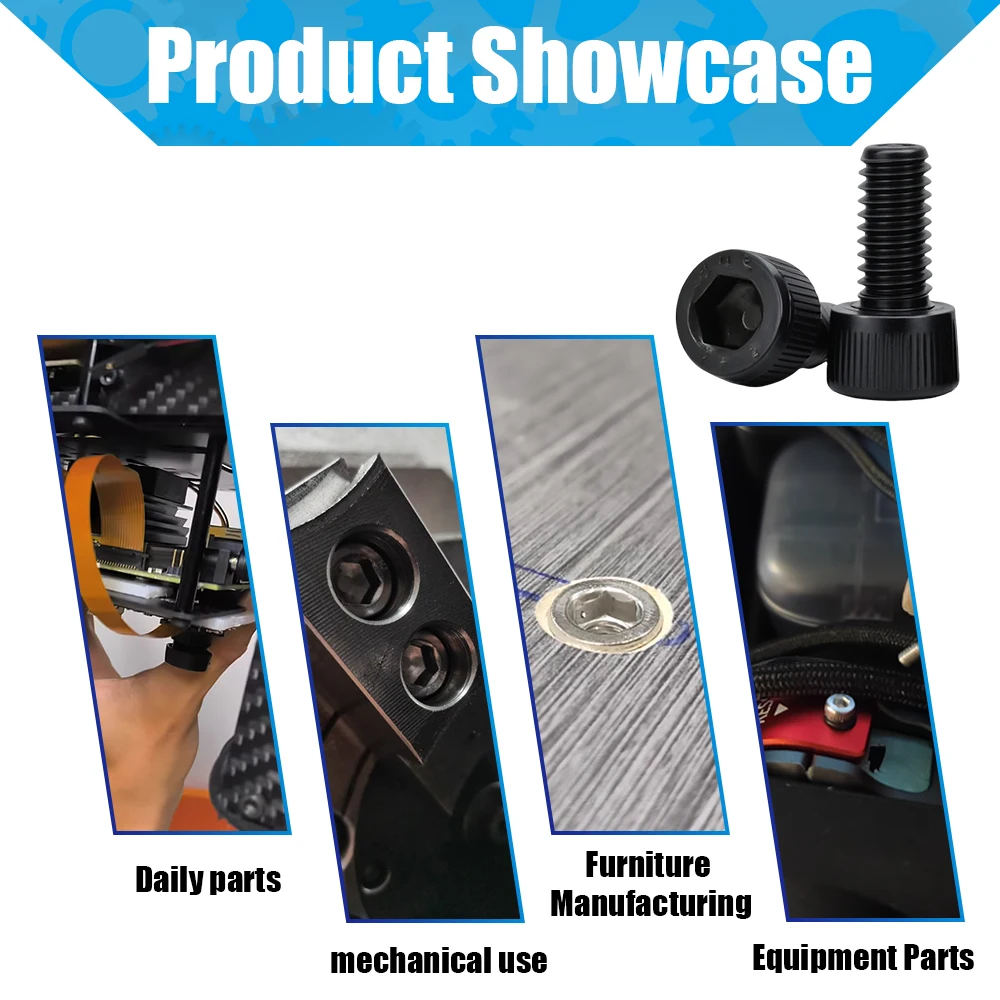 DIN912 Carbon Steel Hex Socket Bolt M1.4 M1.6 M2 M2.5 M3 M4 M5 M6 M8 M10 M12 Black Grade 12.9 Hexagonal Machine Metal Screws hexagon socket screw hex socket cap screw carbon steel screw