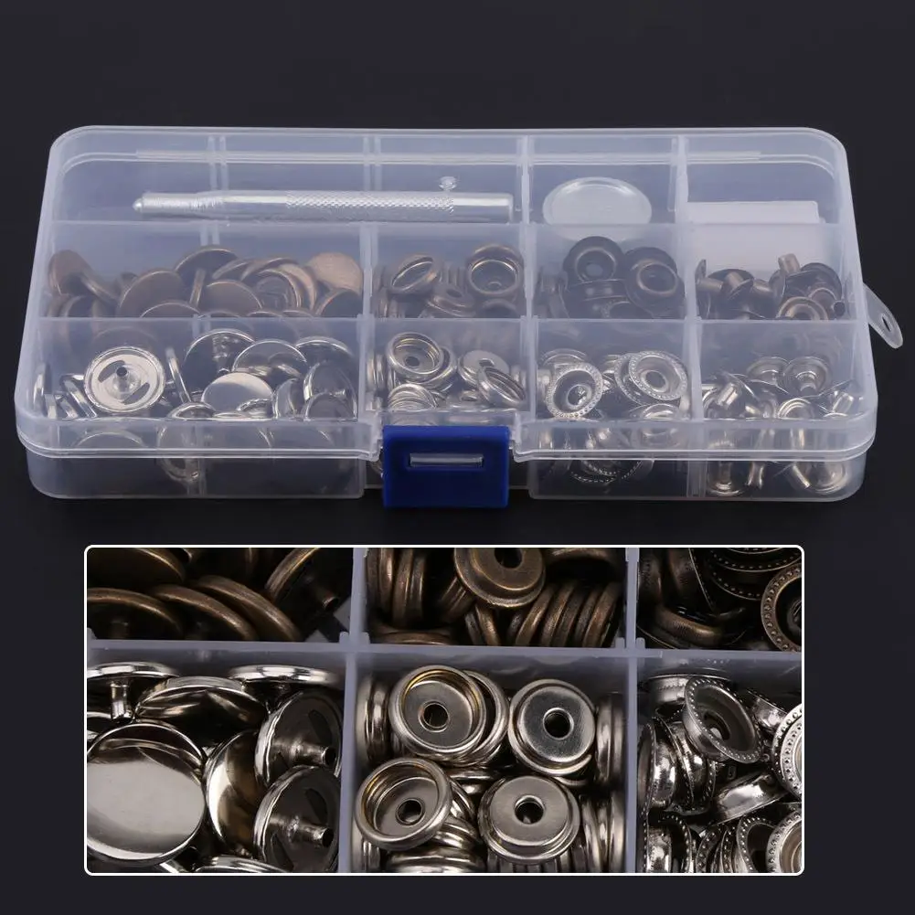 50 Sets Press Stud Snap Buttons with Setting Tool for Leather Craft-17mm Popper Fasteners