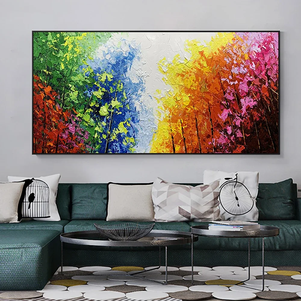 Grande pittura moderna su tela di arte della parete pittura astratta fatta a mano della foresta di paesaggio per la decorazione del soggiorno immagine dipinta a mano - immagine 3