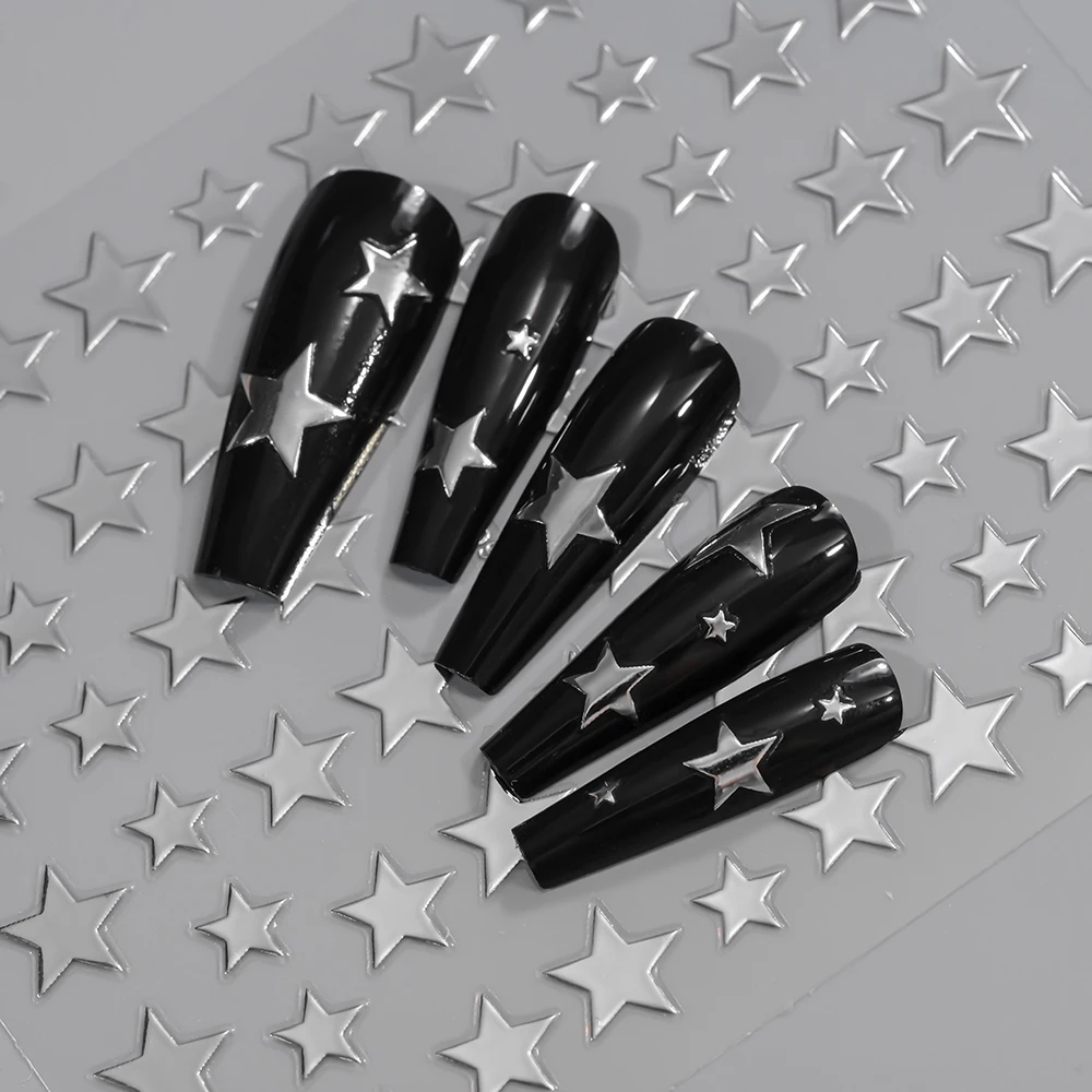 8PCS Rosa Gold Schwarz Stern Nail art Aufkleber Hochglanz Metallic Pentagramm Design Slider Aufkleber Y2K Maniküre Liefert Dekoration – Detail 4