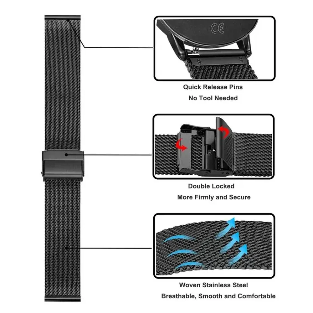 Stylish Stainless Steel Bracelet for Smartwatches - 20/22mm Metal Strap