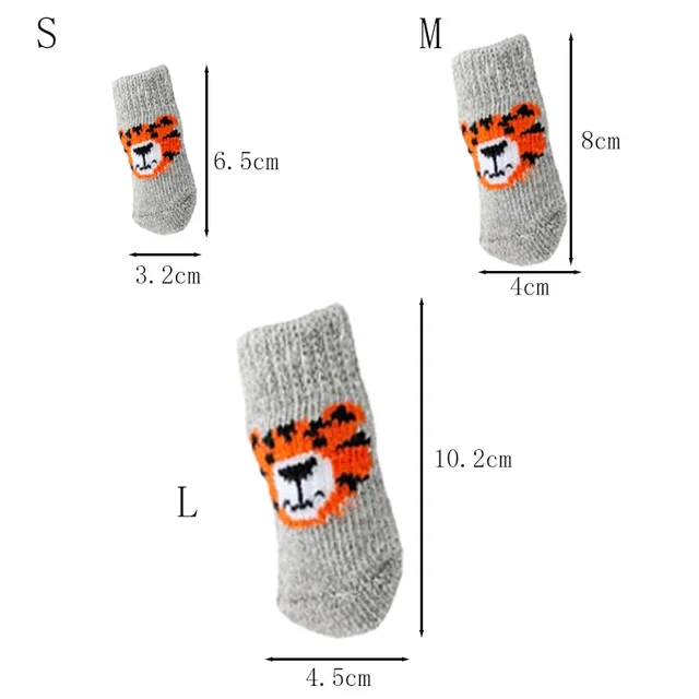 4Pcs Winter Pet Dog Socks Anti Slip Warm Knit Tiger Design Paw Protector Booties for Cats Dogs Indoor Outdoor Xmas Gift Dog Sock 2