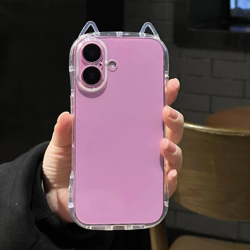 Cute 3D Ears Clear Case For iPhone 17 16 15 14 13 12 11 Pro Max 8 7 Plus SE 17promax Cartoon Rilakkuma Pendant TPU Cover Shell 6