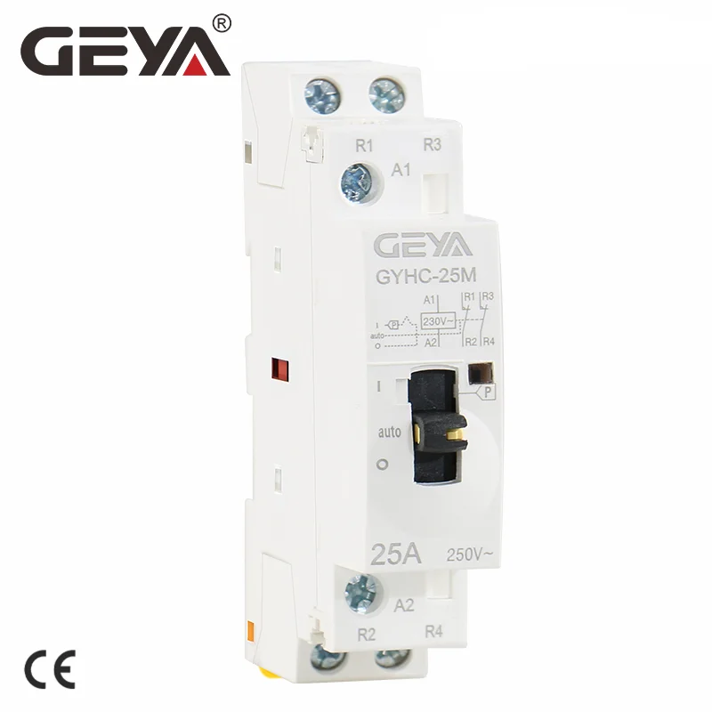 Geya-din Rail tipo Contator Doméstico Controle Manual ac 2p 16a 20a 25a 2nc 2no 220v