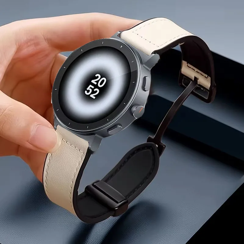 Elegant 22mm Leather-Silicone Hybrid Magnetic Watch Strap Bracelet