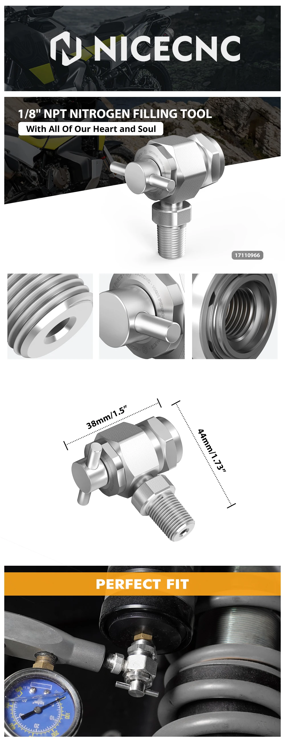 1/8" NPT Stickstofffüllwerkzeugventil für Yamaha Raptor 700R YFM700R Can Am Maverick X3 ATV UTV Motorrad mit Schrader-Ventil – Detail 2