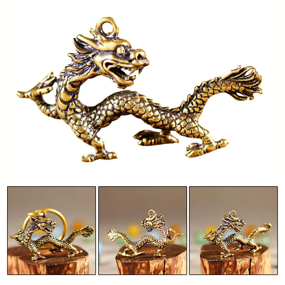 

Китайская миниатюрная фигурка старинного мифического зверя из чистой меди, дракон фэн-шуй, украшение для дома, коллекция поделок
