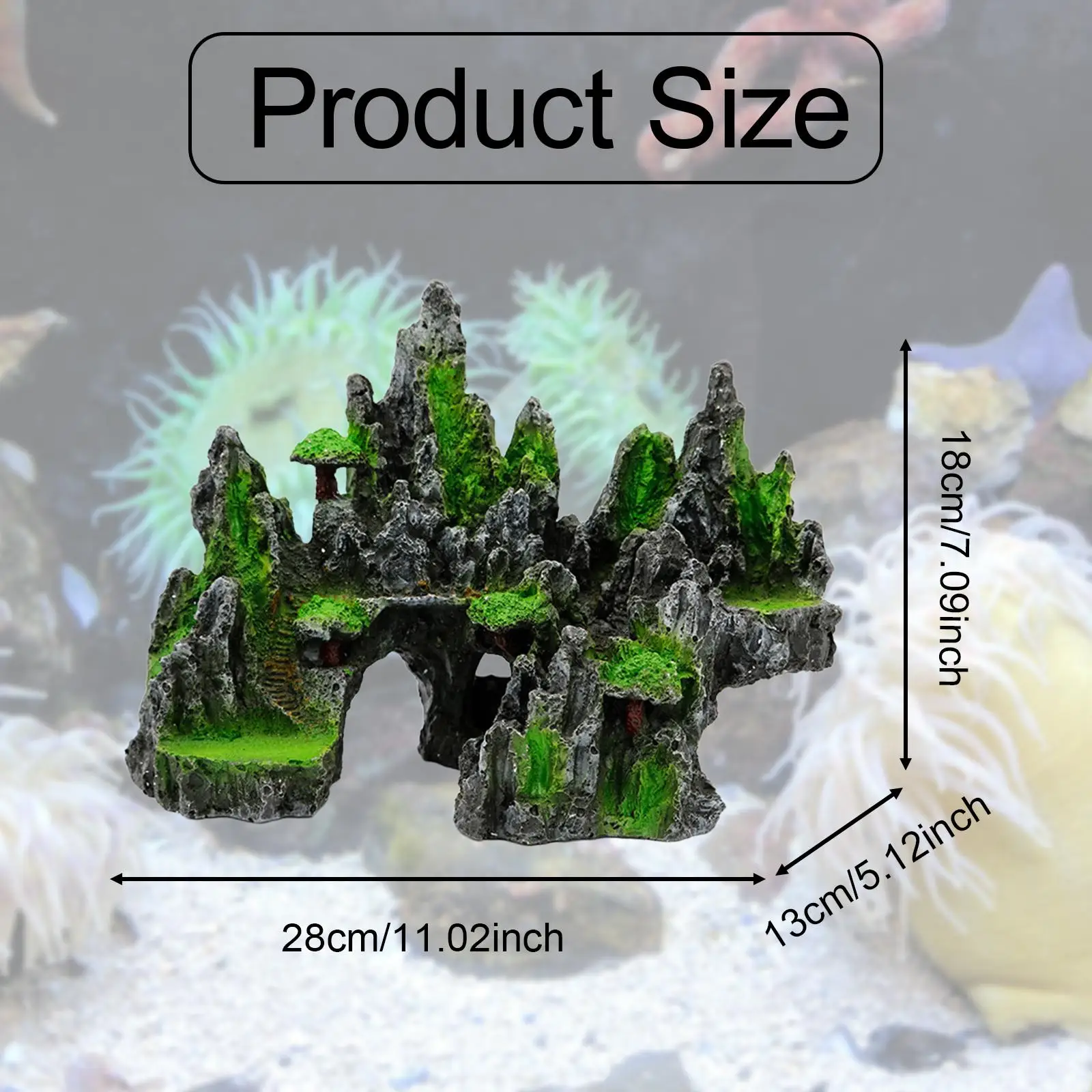 Artificial Mountain Aquarium Ornament Green Resin Rockery Fish Tank Decor Hideaway Cave Stone for Aquarium Accessories