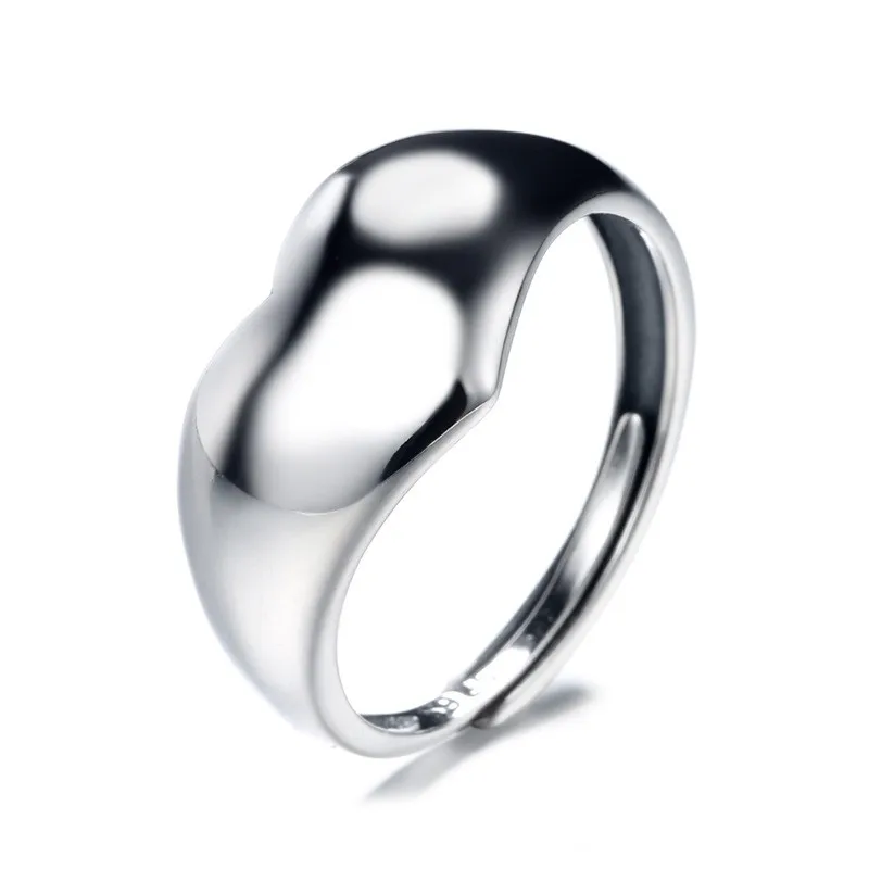

A232J ZFSILVER Silver S925 Fashion Trendy Adjustable Retro Luxury Simple Graceful Smooth Heart Rings Girls Women Wedding Jewelry
