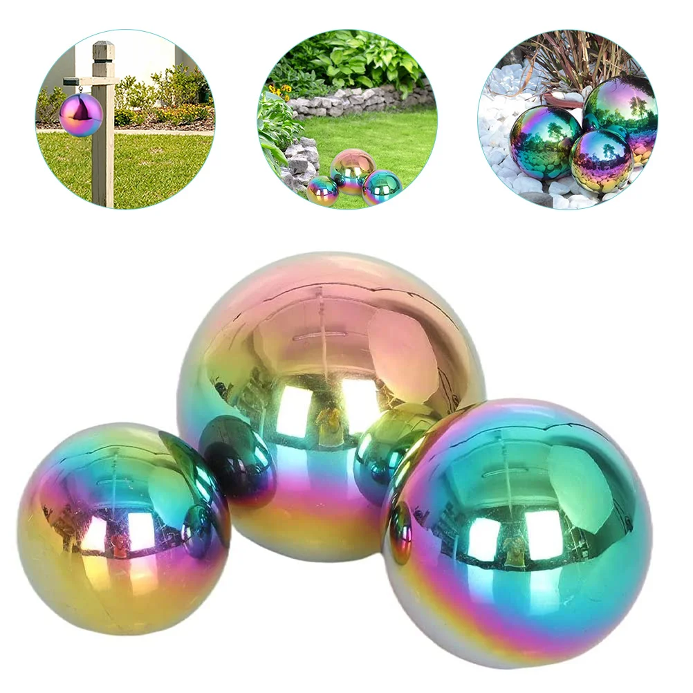 

Outdoor Rainbow Garden Balls Stainless Steel Reflective Garden Globe Mirror Gazing Polished Ball Garden Decor Shiny Sphere