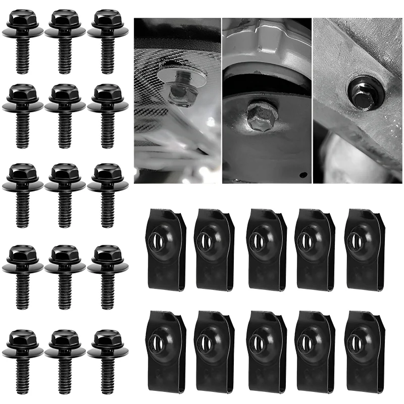 20PCS Automotive Selftapping Screws Uclamp Car Body Bolts M6 Engine