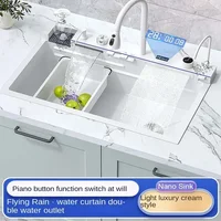 White flying rain waterfall sink integrated multi-functional large single slot 304 stainless steel vegetable washing sink 1