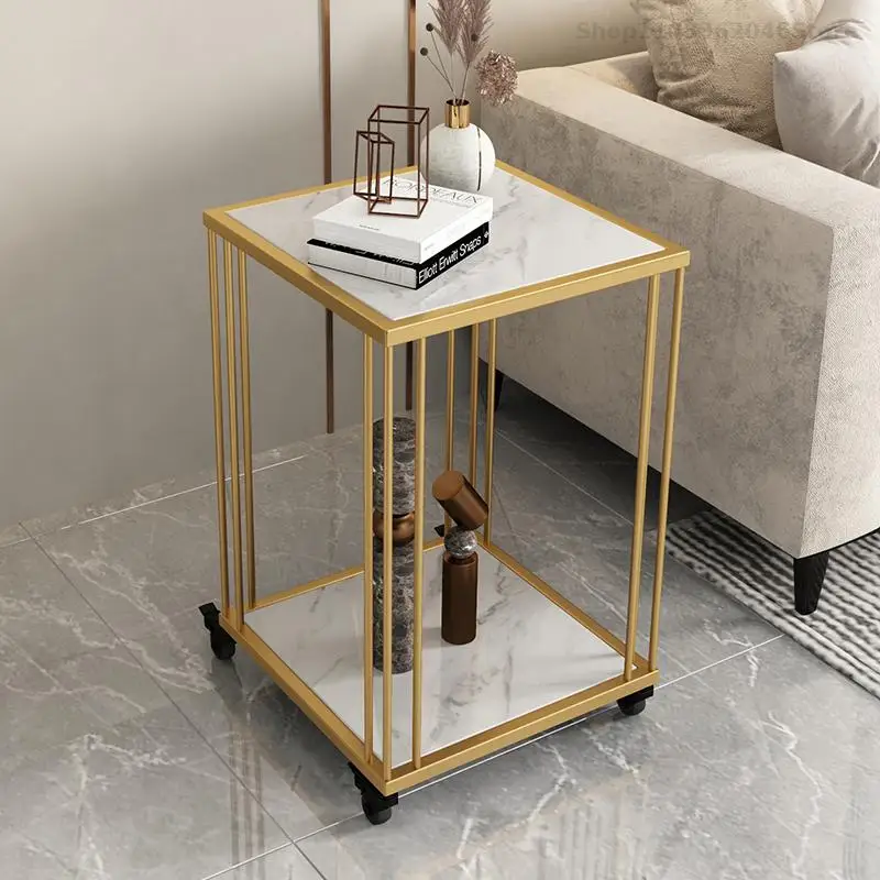 Balcony Tea Car Mobile Living Room Sofa Side Cabinet Household Tea Cabinet Rock Plate Light Luxury Water Boasting Small