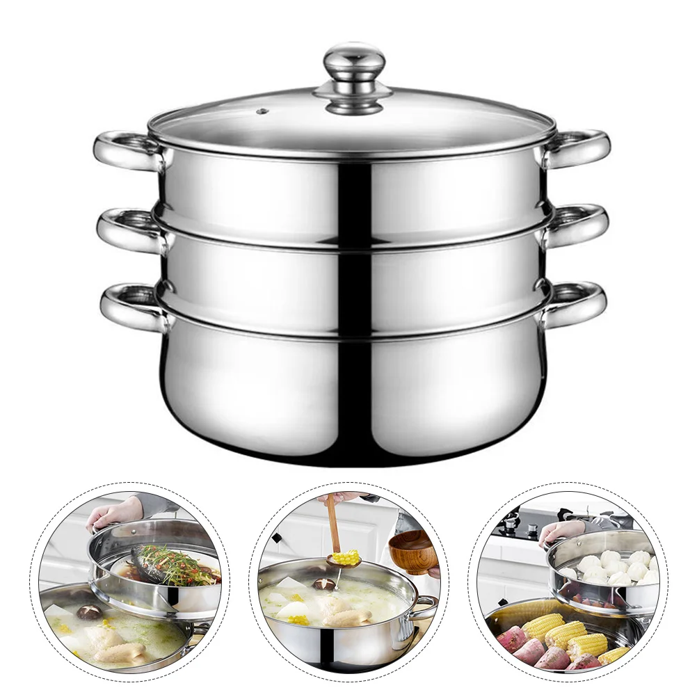 

Stainless Steel Soup Pot for Steaming Home Steamer Three Layer Kitchen Accessories Cooker Vegetable Metal