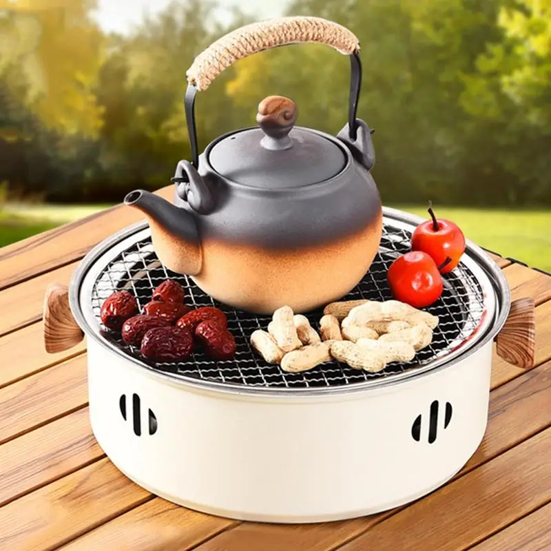 tea-cooking stove Grill Stainless Steel BBQ Grill Charcoal with Wooden Handle & Net Lifter Portable Table Top Grill Charcoal for