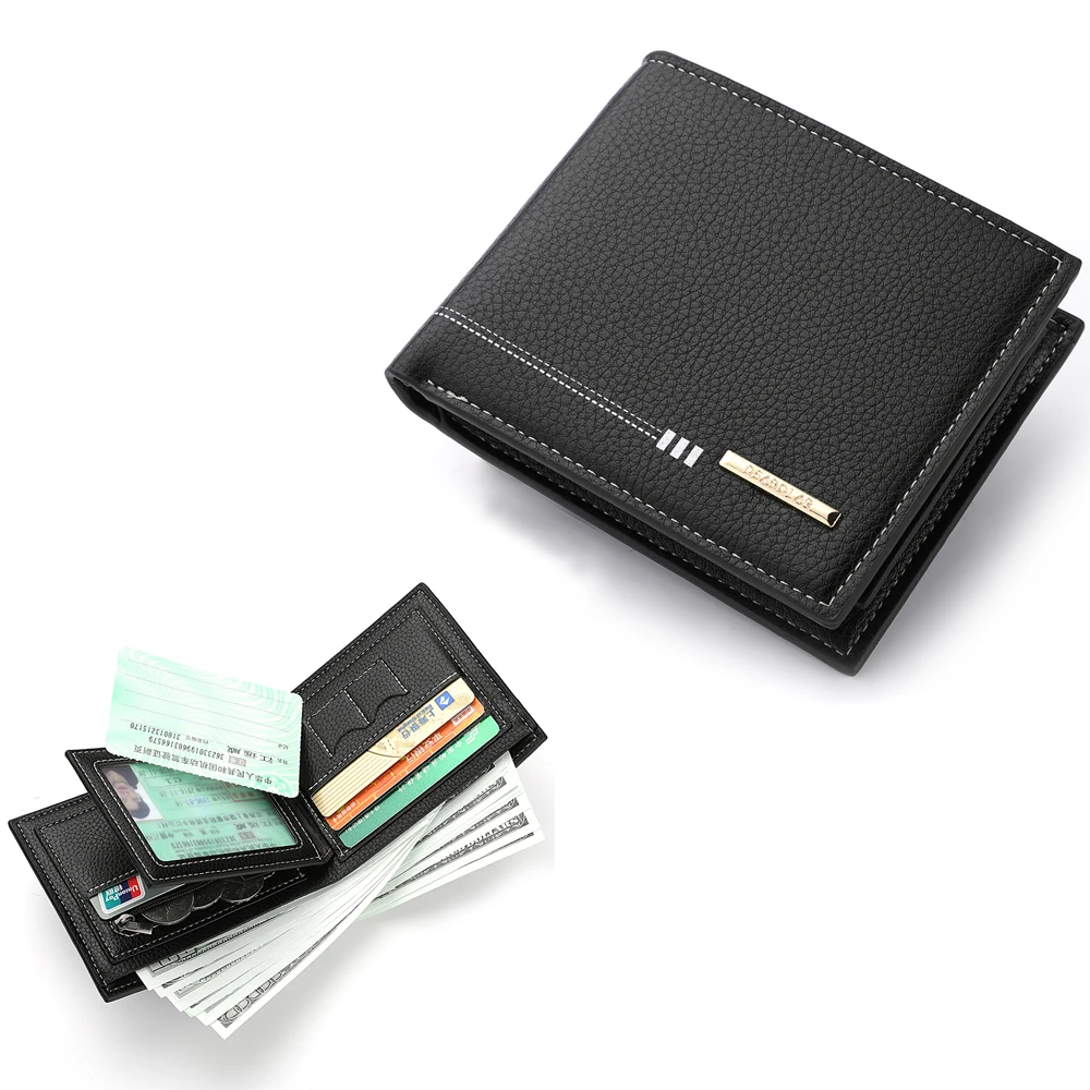 Elegant Men's Lychee Pattern Leather Wallet with Zipper Coin Pocket