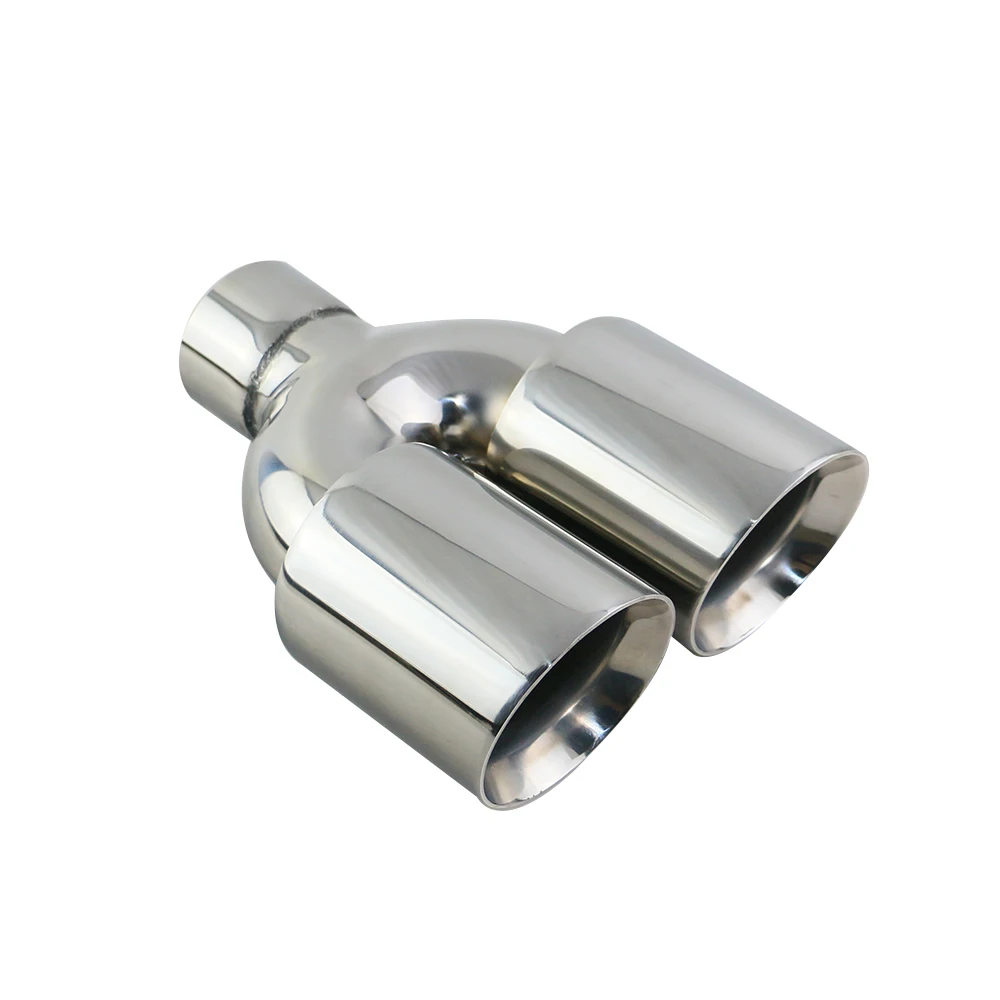 Universal Stainless Steel Car Exhaust End Tip Interface 63mm Round Dual Outlet 89mm Auto Muffler