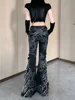 2024 Women's New Printing Flare Jeans Y2k Slimming Straight Leg Fashion Streetwear Denim Horseshoe Trousers Autumn/Winter 2