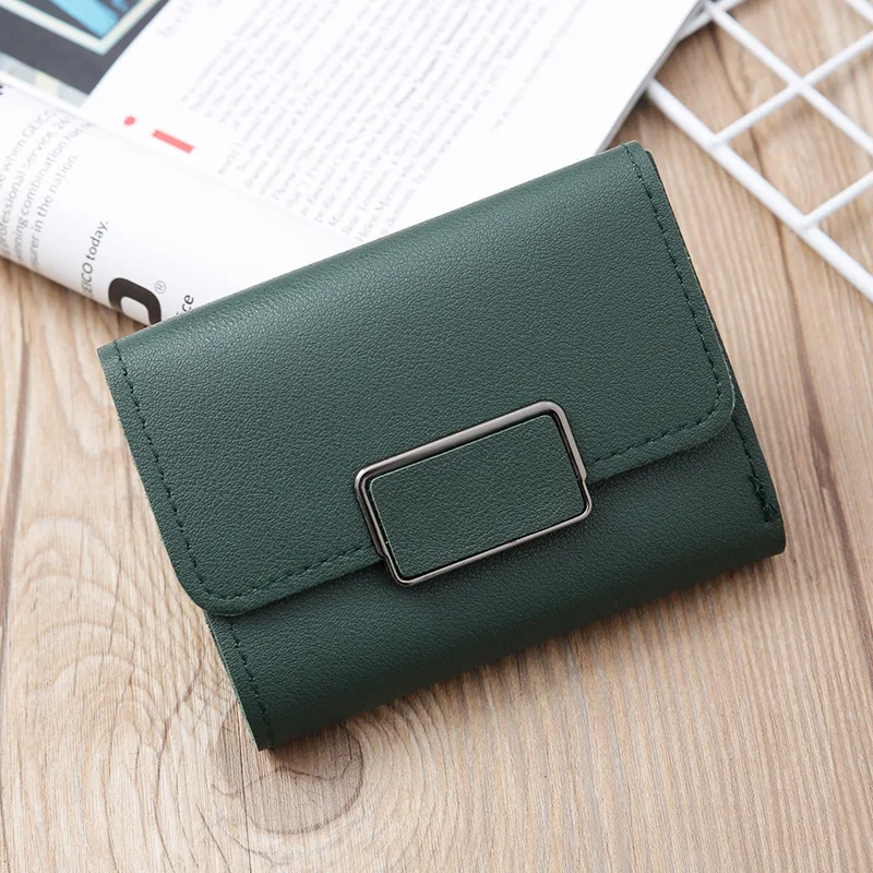 Women Wallets 2022 PU Leather Short Coin Purses Female Fashion Solid Color Three Fold Card Holder Simple Rectangular Lock Wallet | Багаж и