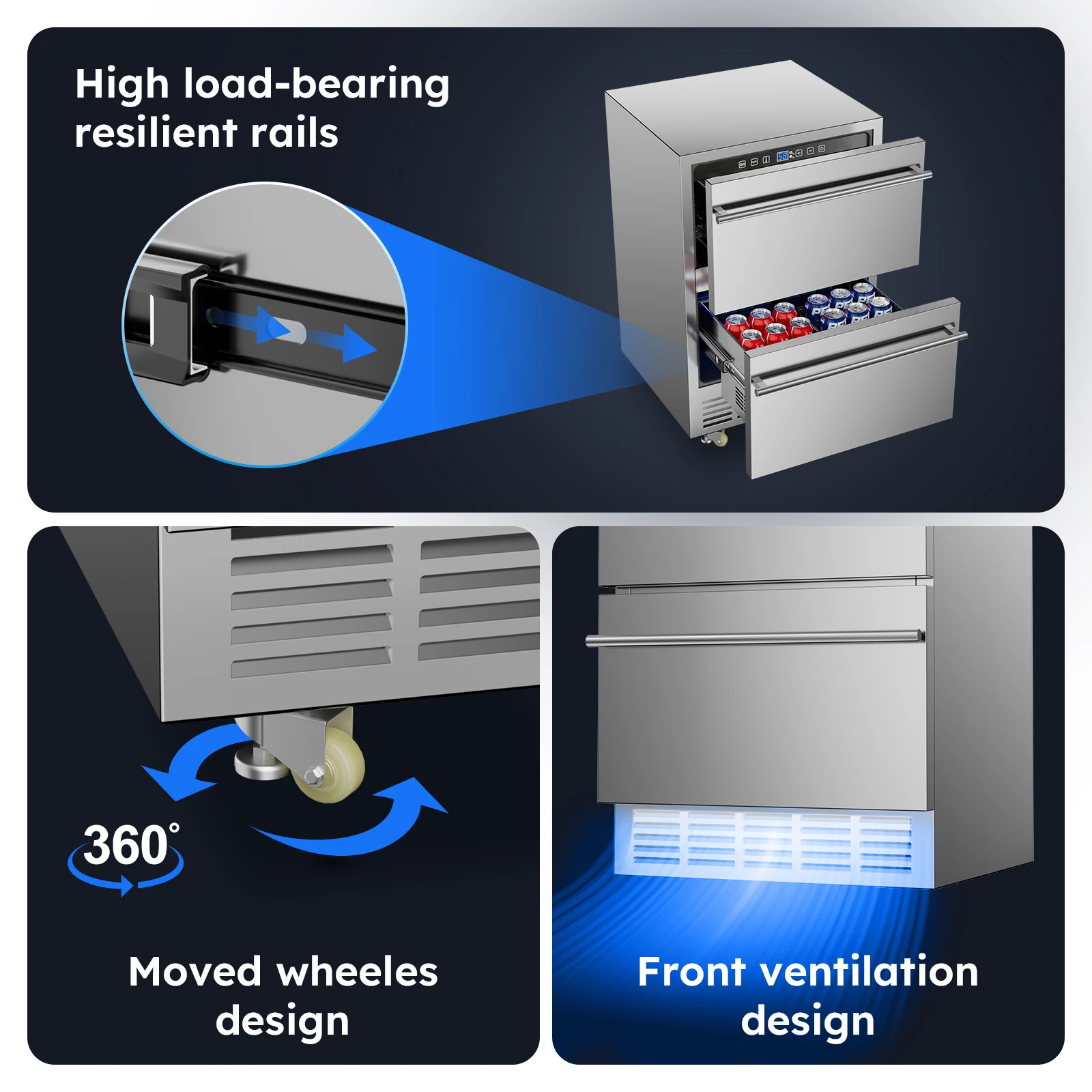 24" Undercounter Refrigerator, 2 Drawer Built-in Beverage Refrigerator with Touch Panel, 5.3 Cu.ft. Under Counter Fridge 6