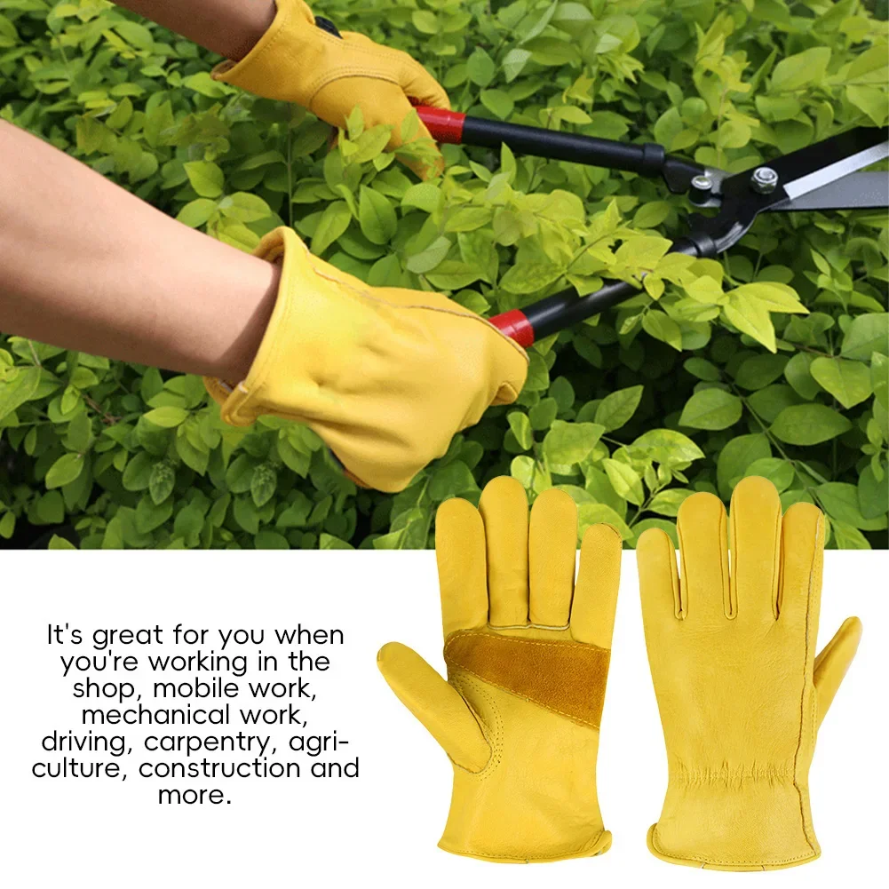 Heavy Duty Yellow Cowhide Leather Work Gloves for Men - Durable Safety Protection for Drivers, Welders, and Mechanics