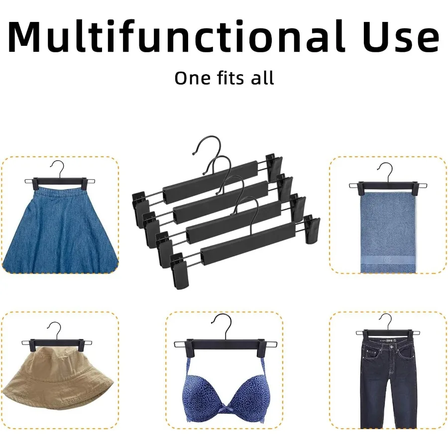 Black Plastic Pants Hangers with Clips for Organizing Pants Skirts and Shorts in Closets or Wardrobes 20 Pack Bulk Storage Solu
