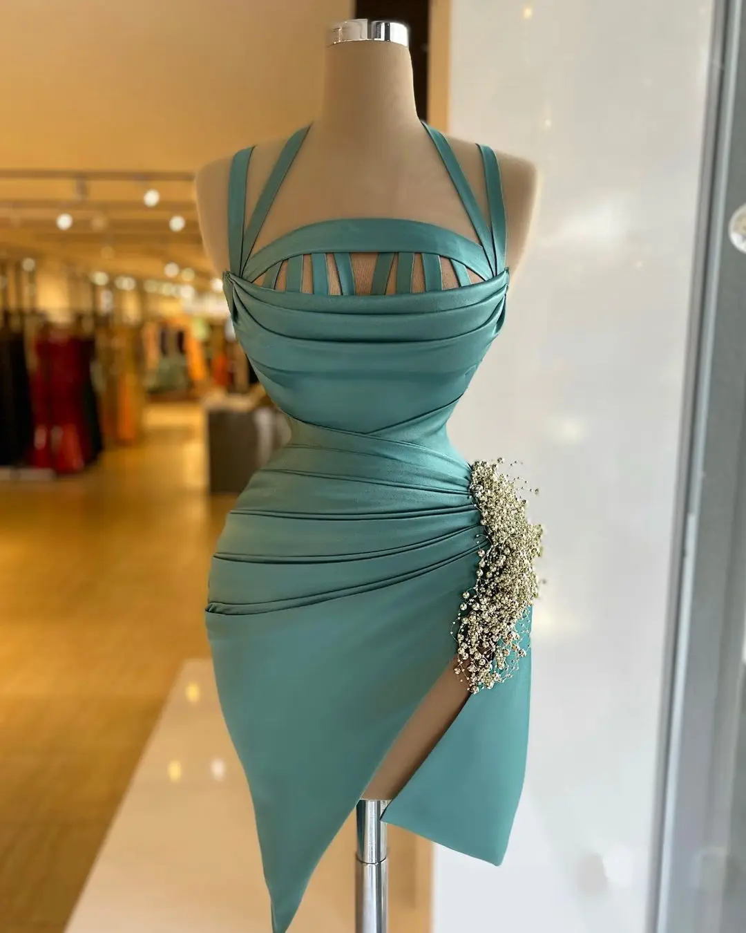 

SoAyle Advanced Custom European American Blue Bra Sleeveless Slim Elegant Split Skirt Ball Party Evening Dress YP2864