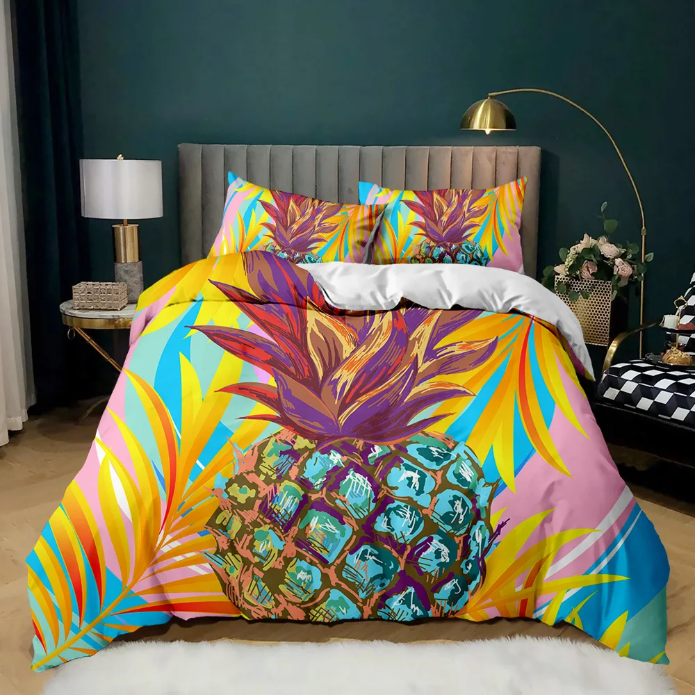 Pineapple Quilt Cover Queen Size Kid Colorful Pineapple Duvet Cover for Girl Teen Adult Bedding Set Fruit Themed Comforter Cover