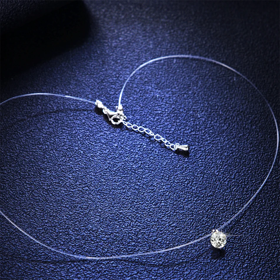 Silver necklace moissanite necklace Tbestone 1ct Moissanite Diamond S925 Sterling Silver Invisible Transparent Fishing Line Clavicle Chain Necklace Women's Jewelry