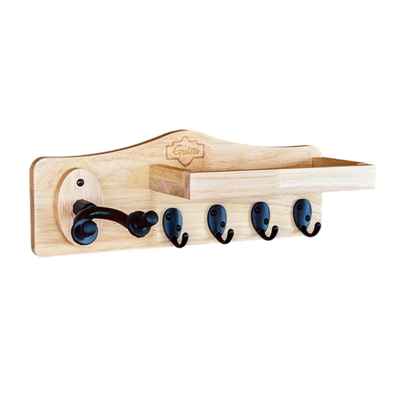 

583F Guitar Wall Mount Hanger Shelf Guitar Hook Guitar Holder Bracket with 4 Hooks for Acoustic Electric Guitar, Ukulele