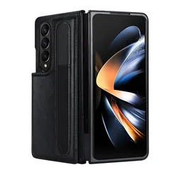 Luxurious PU Leather Wallet Phone Case with Pen Slot, Card Holder, and Shockproof Stand for Galaxy Z Fold 7 (Black)
