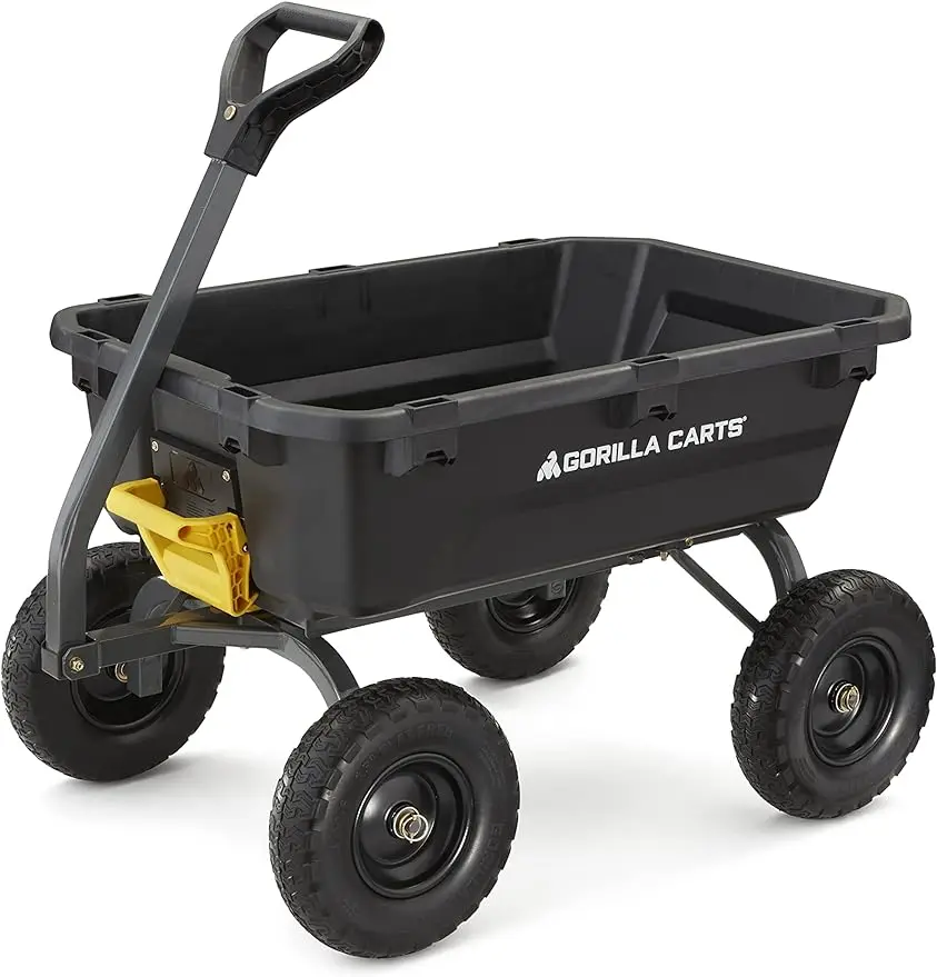 

Gorilla Carts 7GCG-NF Heavy-Duty Poly Dump Cart with No-Flat Tires, 7 cu ft, 1200 lb Capacity, Black