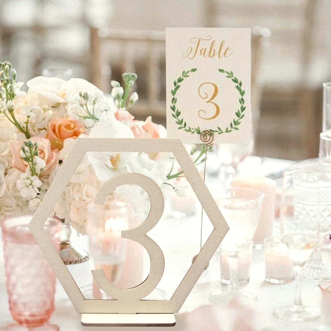 10Pcs Table Sign Cards Hollowed Wooden Number 1-10 Guests Seat Signs for Wedding Event Birthday Party Decorations Card Holders