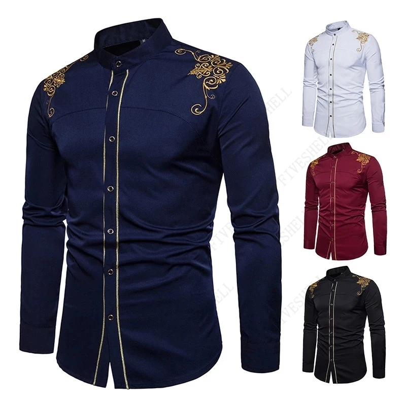 

2023 New Fashion Medieval Men's Luxurious Shirt European Palace Embroidered Long Sleeve Shirt Wedding Party Men's Clothing