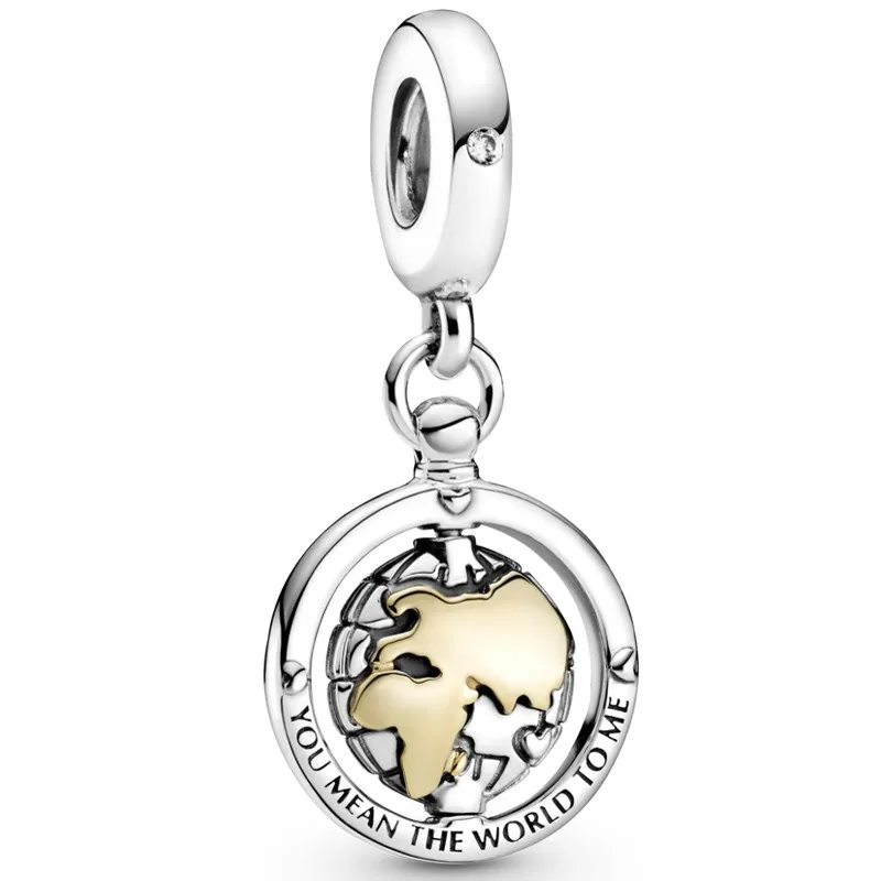 

Original Moments Spinning World Dangle Beads Charm Fit Pandora Women 925 Sterling Silver Bracelet Bangle Jewelry