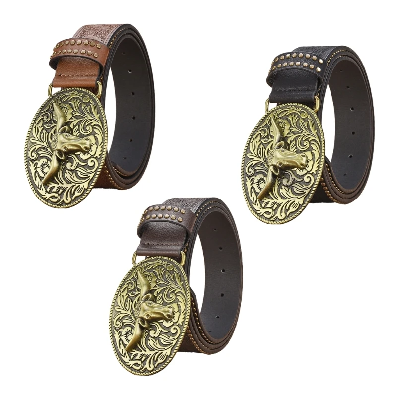 

Carved Head Buckle Waist Belt Adjustable Waist Belt for Male Jeans