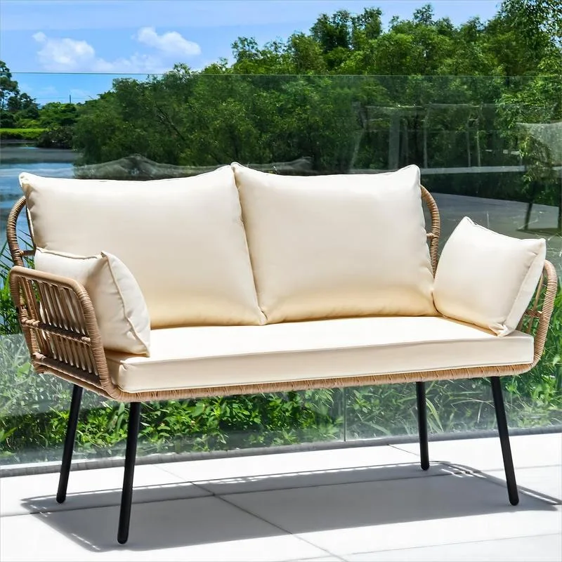 

YITAHOME Love Seat Patio Sofa, All-Weather Wicker Large Loveseats Patio Sectional Furniture with Cushions & Lumbar Pillowure S